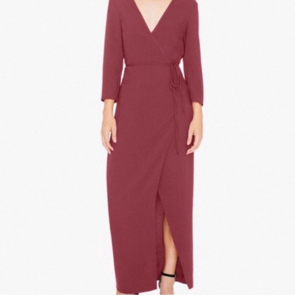 American Apparel Burgundy Wrap Dress Size M Crepe - Picture 1 of 5